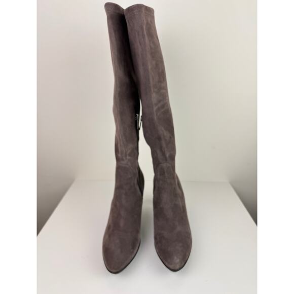 AQUATALIA Womens Gray Pointed Toe Side Zip Leather Knee High Boots Size 9.5 - Picture 4 of 8
